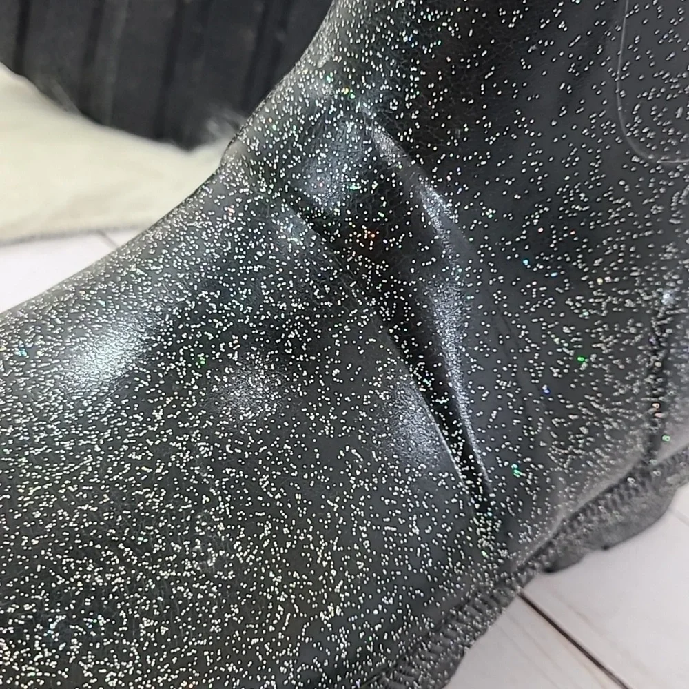 HUNTER Women's Original Tall Glitter Starcloud Black Wellies Rainboots size 6